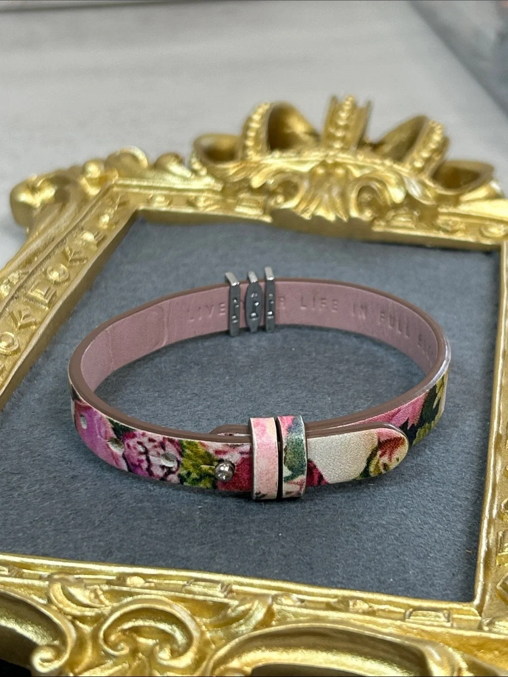 Keep Collective Floral Pink Leather Bracelet with 3 Slider Charms Included